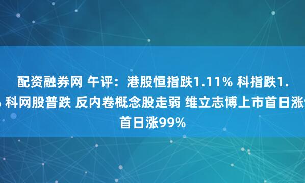 配资融券网 午评：港股恒指跌1.11% 科指跌1.69% 科网股普跌 反内卷概念股走弱 维立志博上市首日涨99%